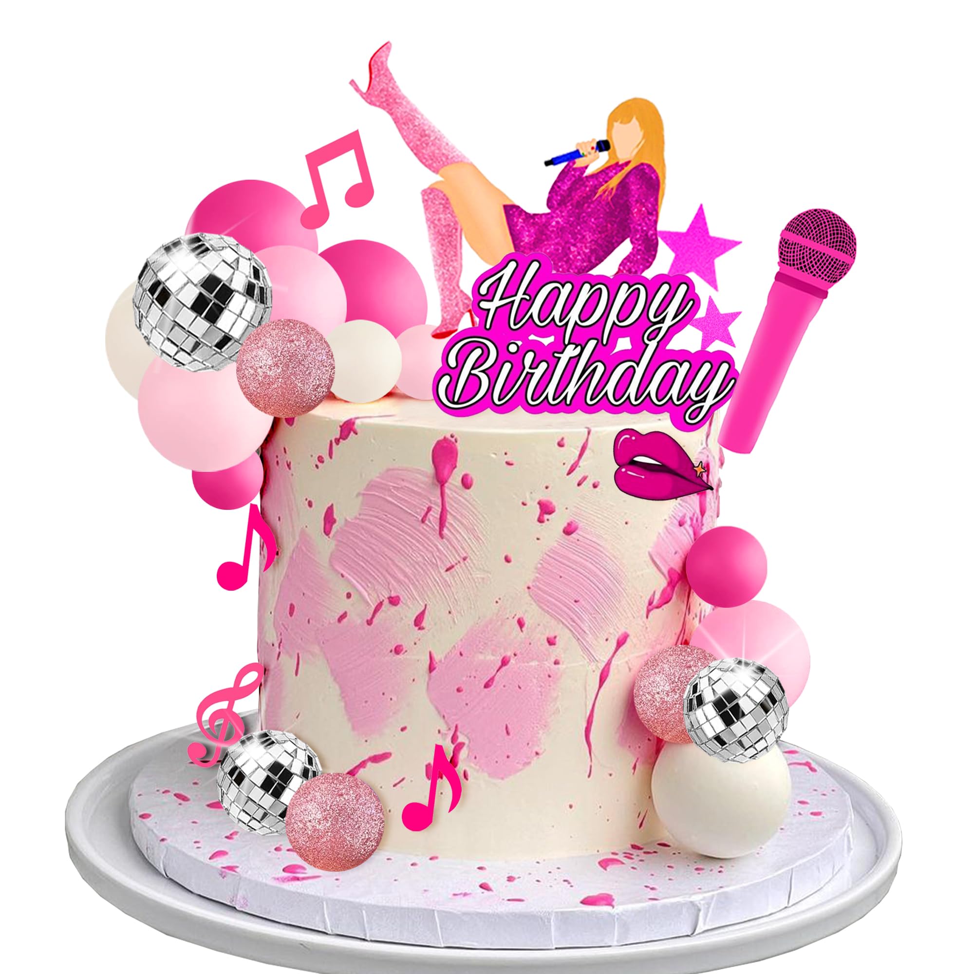 26 PCS Music Cake Toppers Pink Birthday Cake Topper and Disco Cake Topper for Music Birthday Decorations Supplies (1)