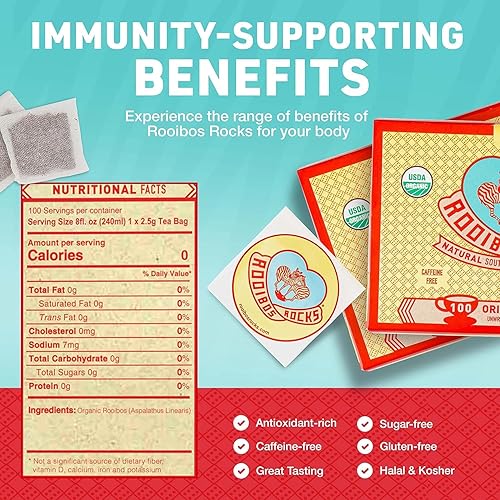 Miniatura 5 de Rooibos Rocks Bolsas de té Rooibos de alta calidad 200 bolsas de té orgánicas USDA naturalmente libres de cafeína sudafricanas originales de arbusto