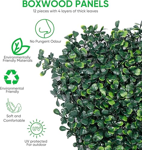 Miniatura 3 de 12 paneles de pared de hierba de boj artificial, planta de seto topiario, paneles de fondo de pared verde sintético de 20 x 20 pulgadas, pantalla de