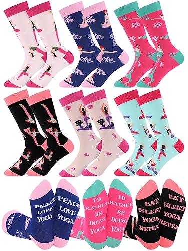 Eurzom 6 Pairs Funny Yoga Lover Socks for Women Novelty