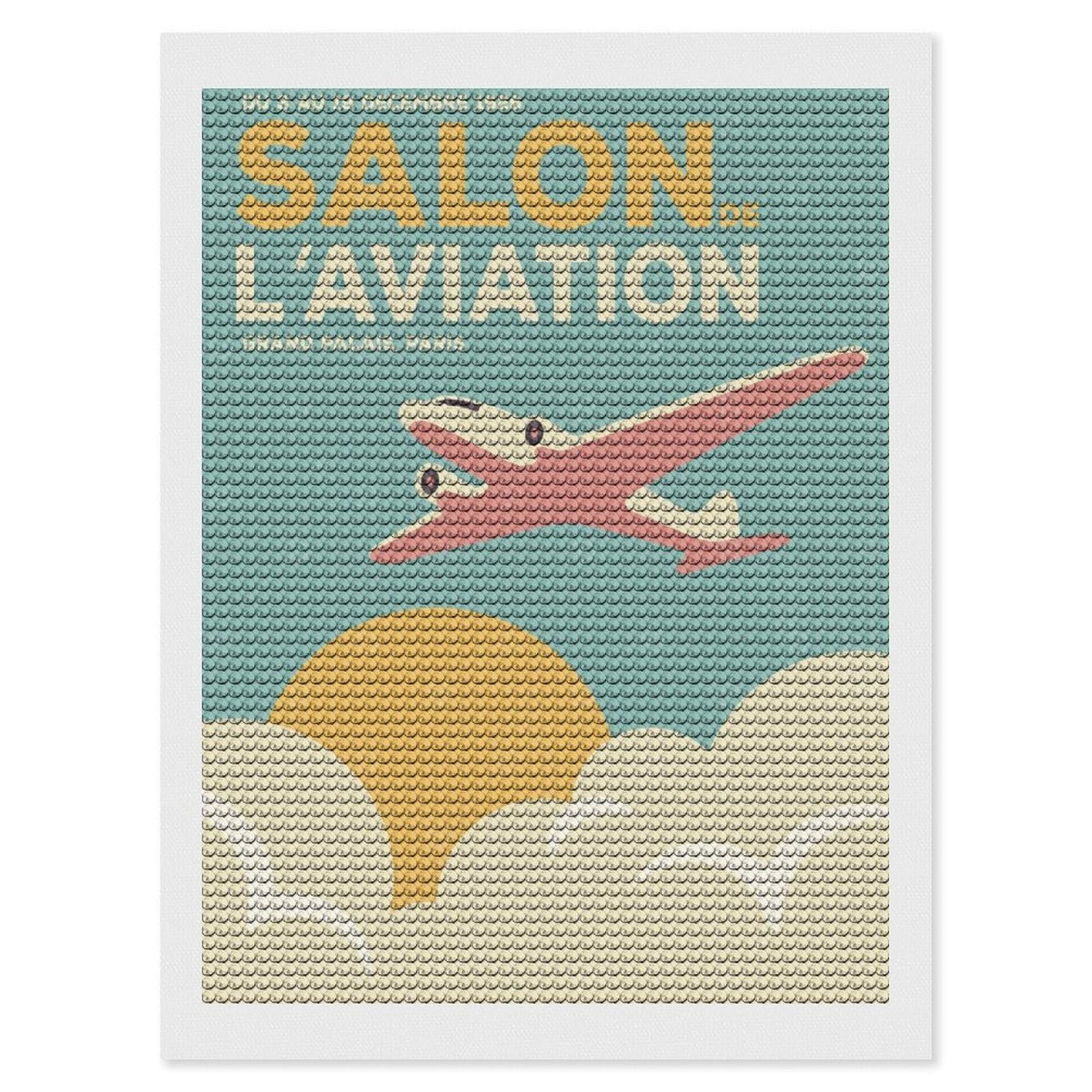Junmoney Vintage Aviation Round Drill Diamond Painting 12"x16", Satisfying Creative Project, Complete Accessories, Printed Canvas