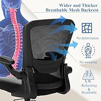 Vista 6 de Ergonomic Office Chair 400lbs PU Leather Mesh Desk Chair with Lumbar Support, Flip-Up Arms, Swivel Wheels, Adjustable Height, Rolling Executive