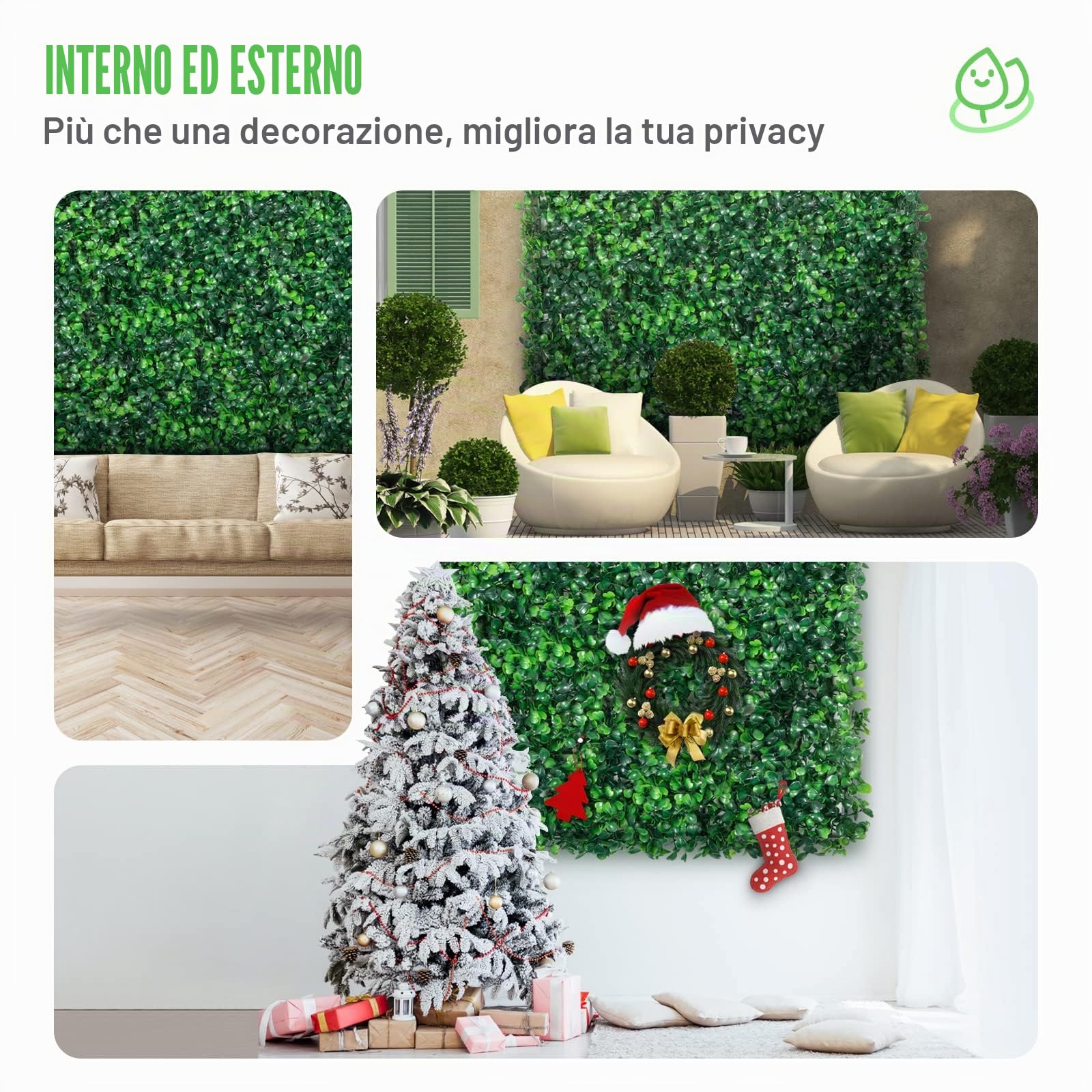 VEVOR 24 Pezzi Artificiale Pannello da Siepe di Bosso, 50,8 x 50,8 cm, Siepi Artificiali, Recinzione Artificiale Bosso, Edera Finta Effetto Realistico Decorazione Plastica Verde, Spessore da 4 cm