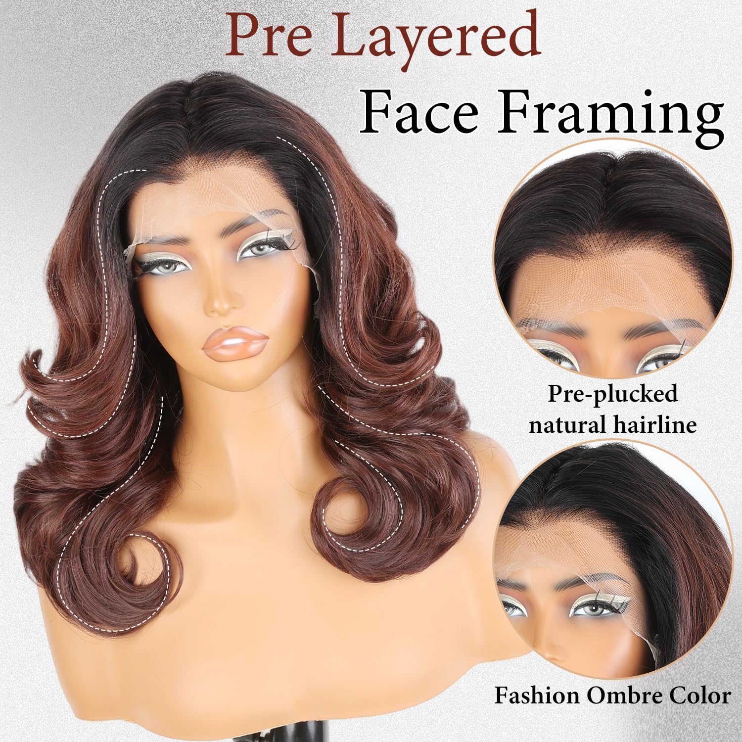 SOKU 13x6 HD Lace Front Wig, 18-Inch Wavy Glueless Synthetic Wig