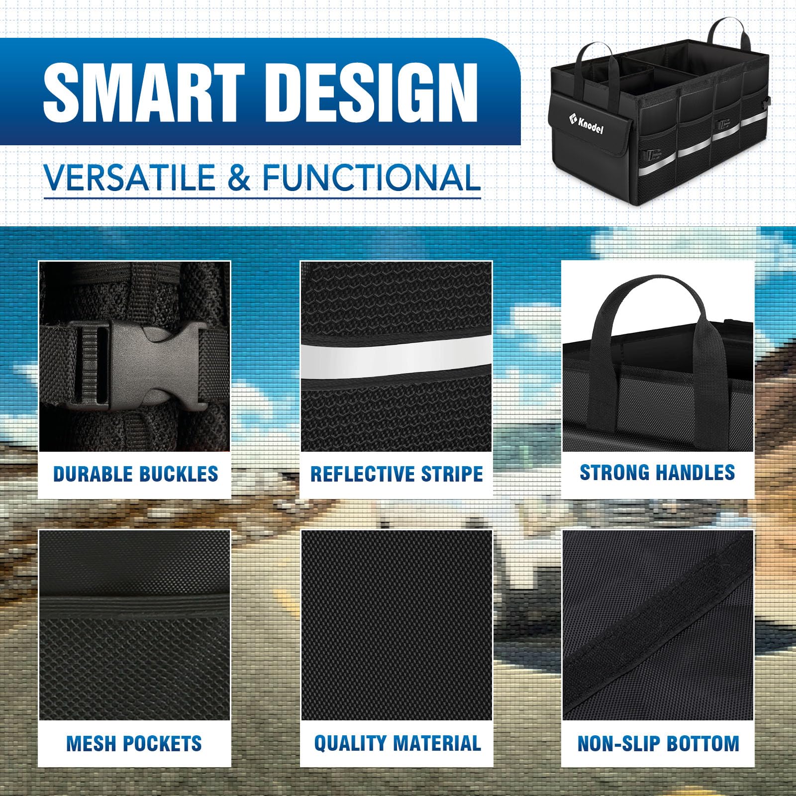 K KNODEL Car Trunk Organizer with Lid, Collapsible Car Trunk Storage Organizer, Car Organizer and Storage for SUV, Truck, Sedan (Medium, Black)