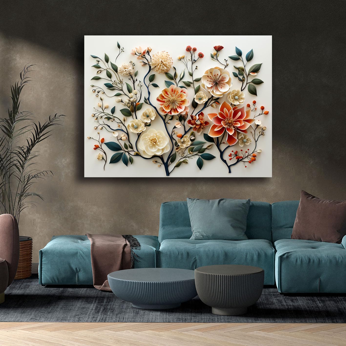 Quadro Moderno Fiori 70x100 Cm – Stampa Su Tela In Cotone, Telaio In Abete, Effetto 3D, Made In Italy