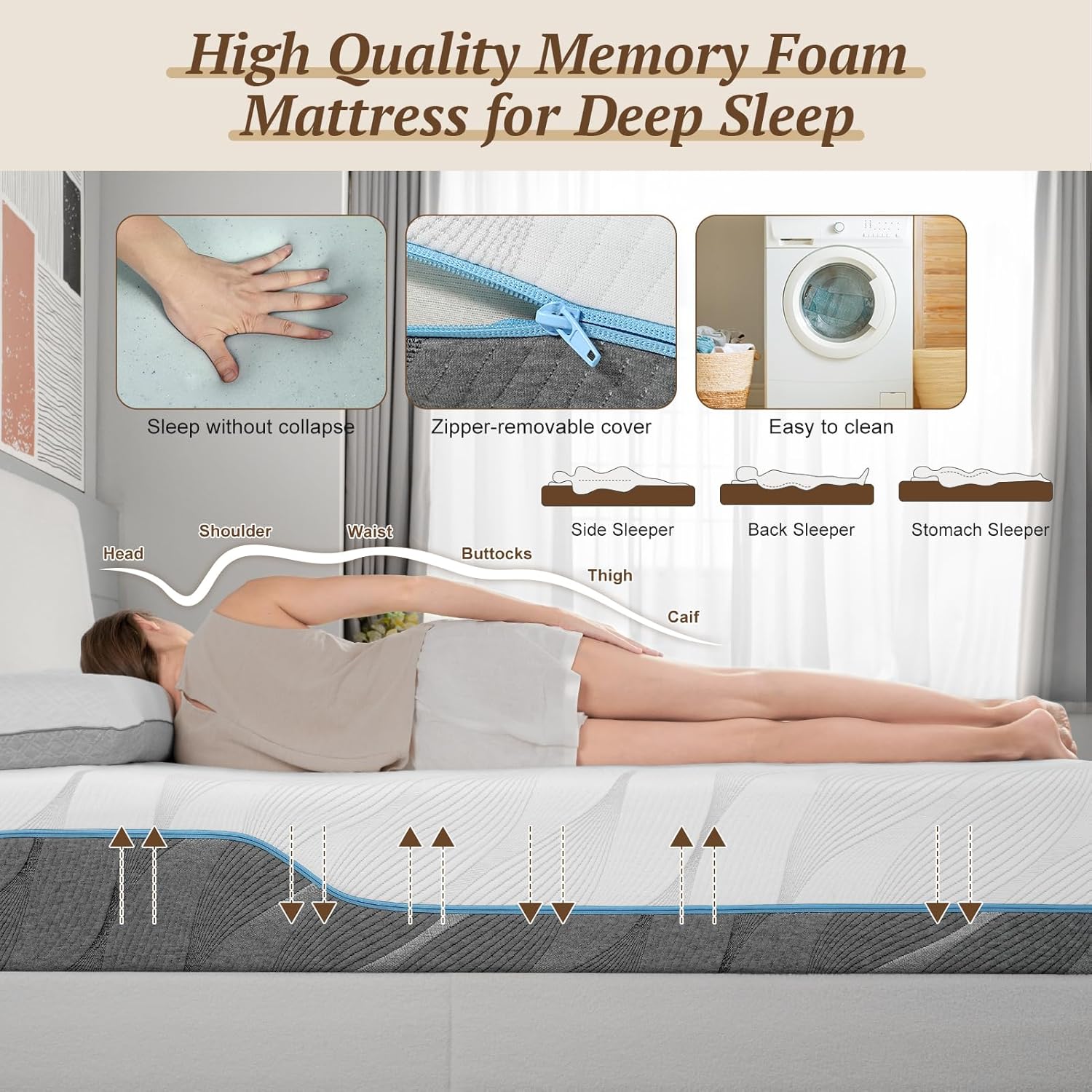 Extra Firm Mattress, Queen Size 10 Inch Memory Foam Mattress, Extra Firm to Medium Firm Dual Sides Flippable Mattress, High Density Mattress for Back Pain Relief, CertiPUR-US Certified, 80"x 60"