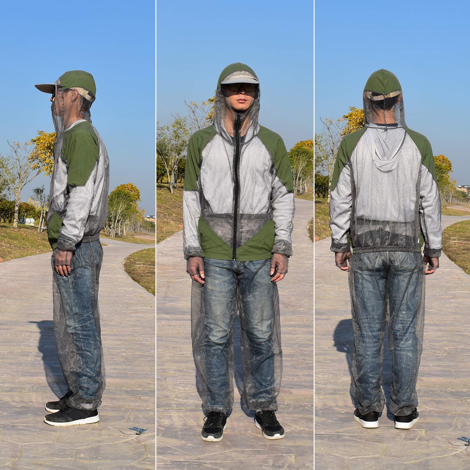 Lixada Abito Repellente per Zanzare Abiti con Cappuccio in Mesh Mosquito Prevenire Suit Giacca Bug per la Pesca A Caccia Campeggio, L/XL/XXL