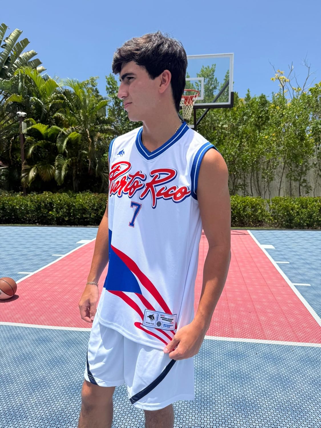 Puerto Rico Sleeveless Basketball Jersey #7 Arroyo – Flag Design, Athletic Fit, Breathable Mesh, Men’s Sports Top (US, Alpha, XX-Large, White Blue)