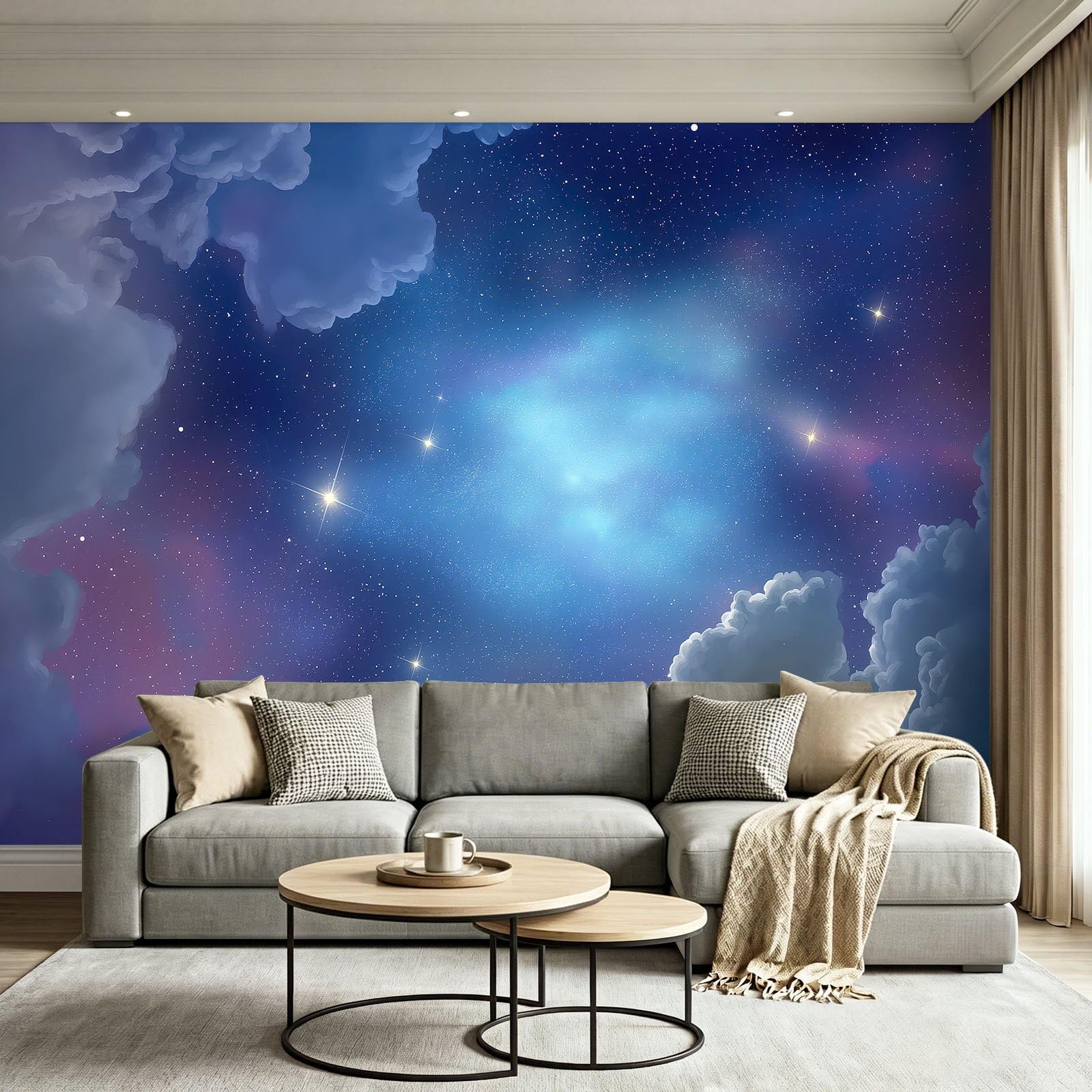Fototapeta z motywem kosmosu, gwiazdy, mgła, niebo, tapeta z motywem, dekoracja ścienna, 350 x 256 cm, fototapeta z włókniny XXL, nowoczesna tapeta ścienna do salonu, sypialni, pokoju dziecięcego