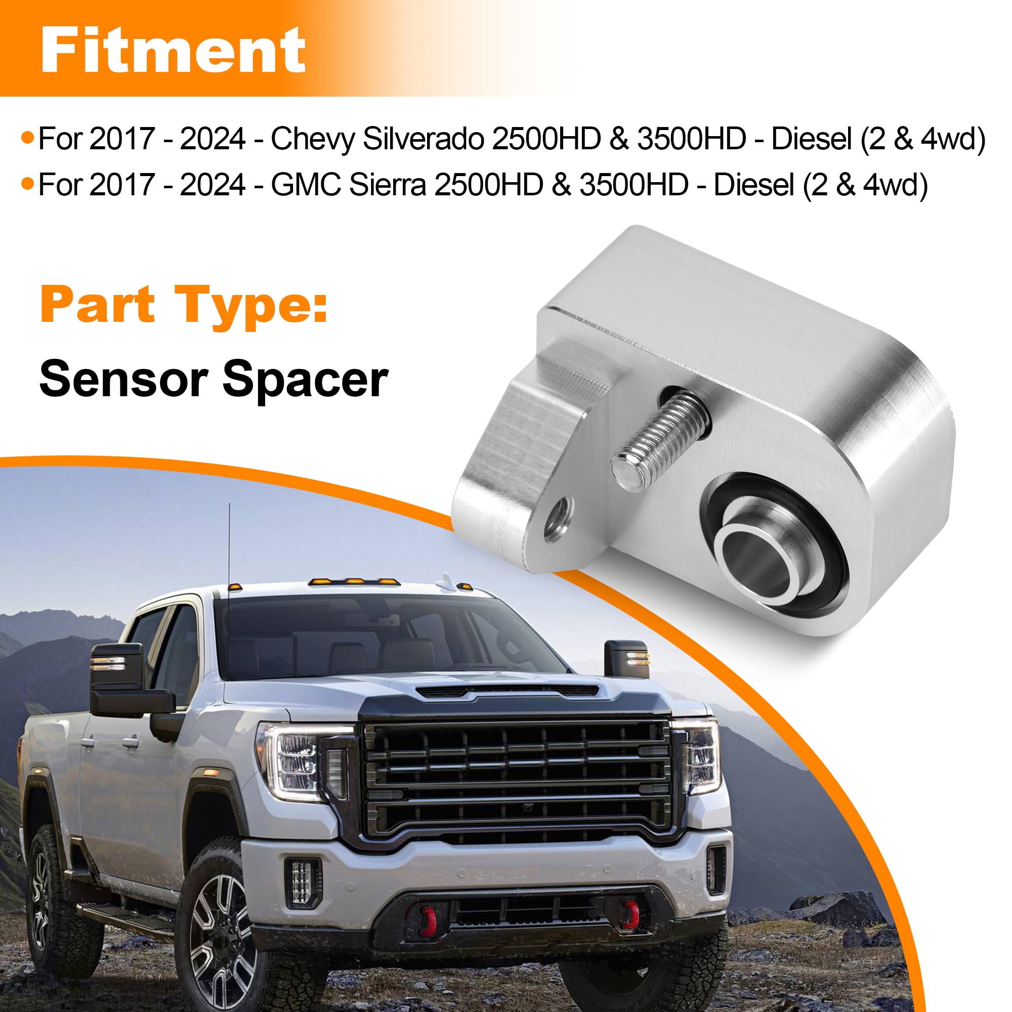 MAP Sensor Spacer Kit For 2017-2024 Chevy Silverado & GMC Sierra 2500HD/3500HD 6.6L Diesel | Aluminum, Black Anodized