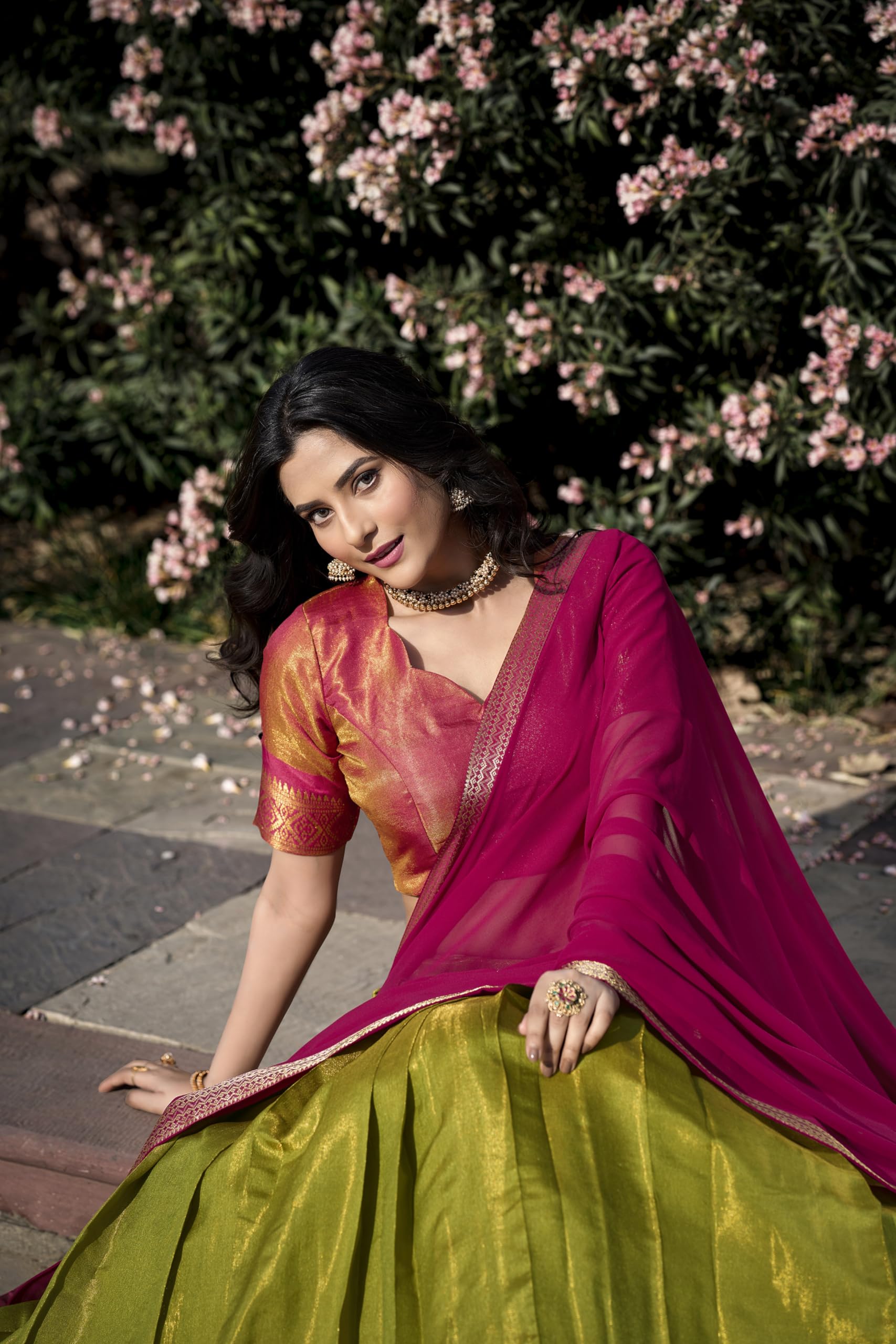 LooknBook Art Kanchipuram Women's Lehenga Choli (LNB2001_Pista_Free Size) - Image 4 thumbnail