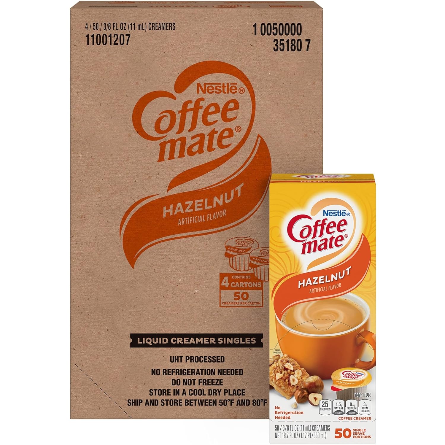Coffee mate 35180CT Hazelnut Creamer, .375 oz., 200 Creamers/Carton