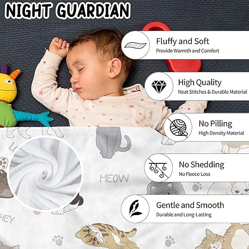 Miniatura 4 de Manta con estampado de gatos para niños, bonita manta de franela suave y acogedora con gatos para niñas, 50 x 60 pulgadas, cálida manta de vellón