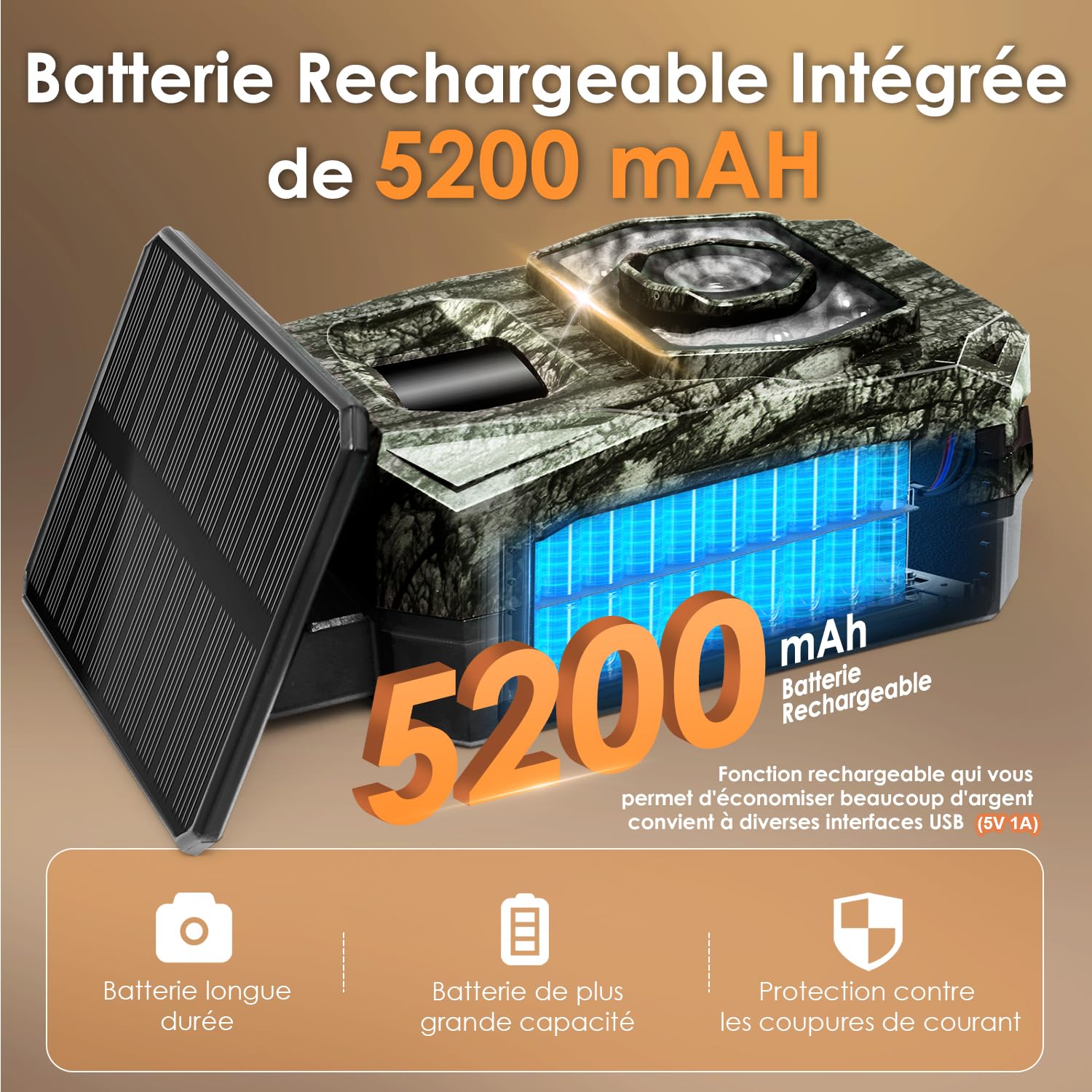 MAXDONE Caméra de Chasse Solaire Wi-FI - 48MP Camera de Chasse Connectée Telephone avec 5200mAh Batterie Rechargeable Camera Infrarouge Vision Nocturne Exterieur Animaux, Etanche IP66
