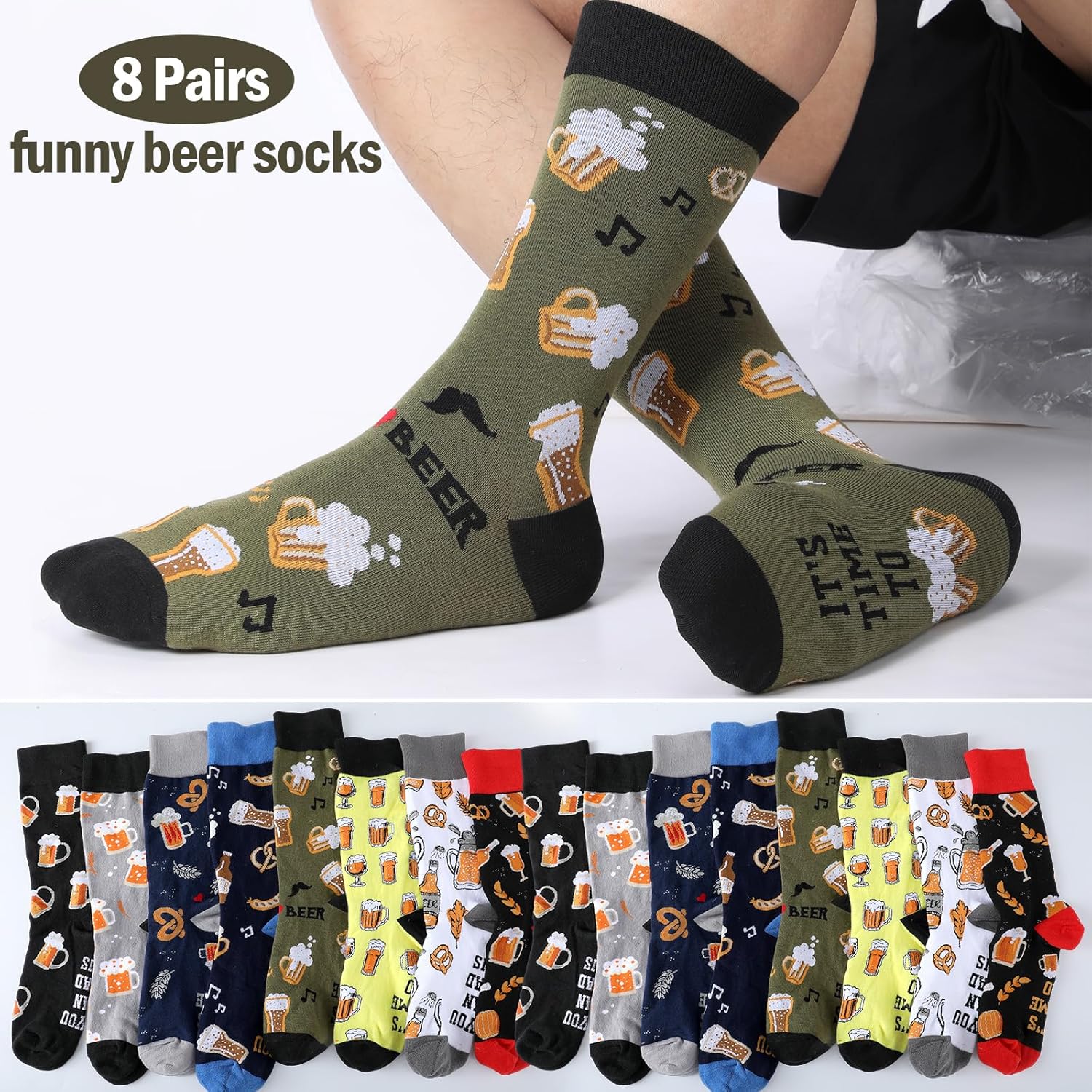 Toulite 8 Pairs Beer Socks for Men Funny Novelty Oktoberfest German Socks Men If You Can Read This for Beer Lovers Accessories Christmas Gift - Image 6