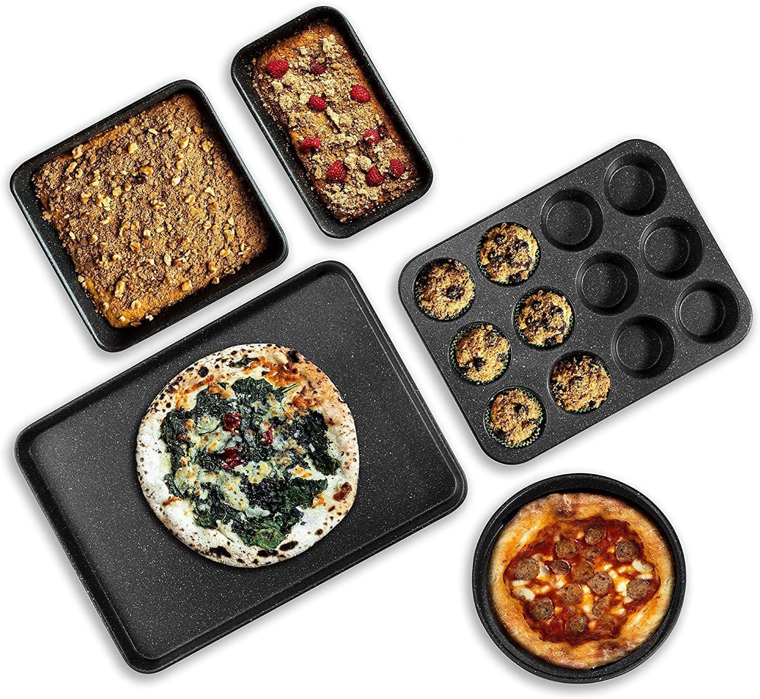 Granitestone 6-Piece Black Stackable Non-Stick Cookware Set with Oven, Baking Pan, Wire Rack - Complete Kitchen Cooking Set, Oven Safe and