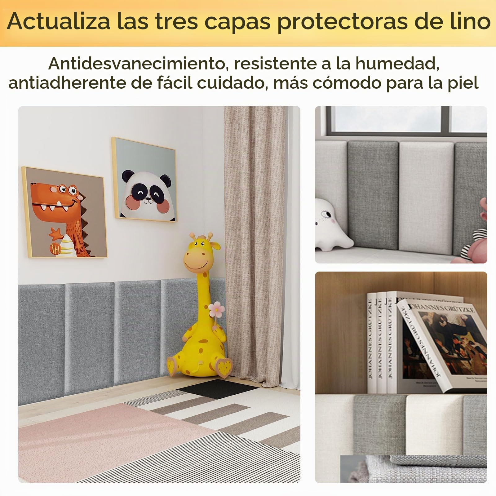 4 x 20 cm Paneles de pared 3D acolchados de lino de algodón, adhesivos anticolisión para cabecera de cama, revestimiento de pared 3D, gris claro, 40 x 20 cm