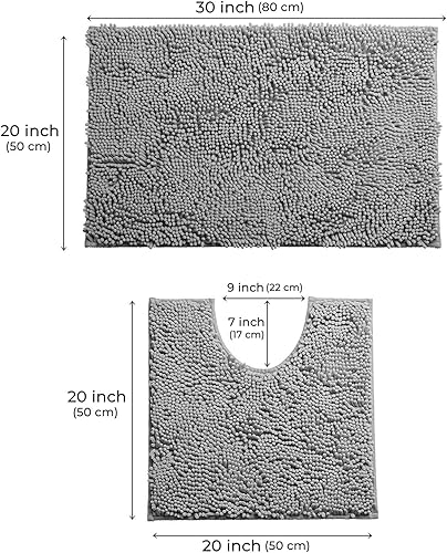 Miniatura 2 de LuxUrux - Juego de 2 tapetes de baño de felpilla, tapete antideslizante para tina y tapete para inodoro, de microfibra peluda de 1 pulgada, súper