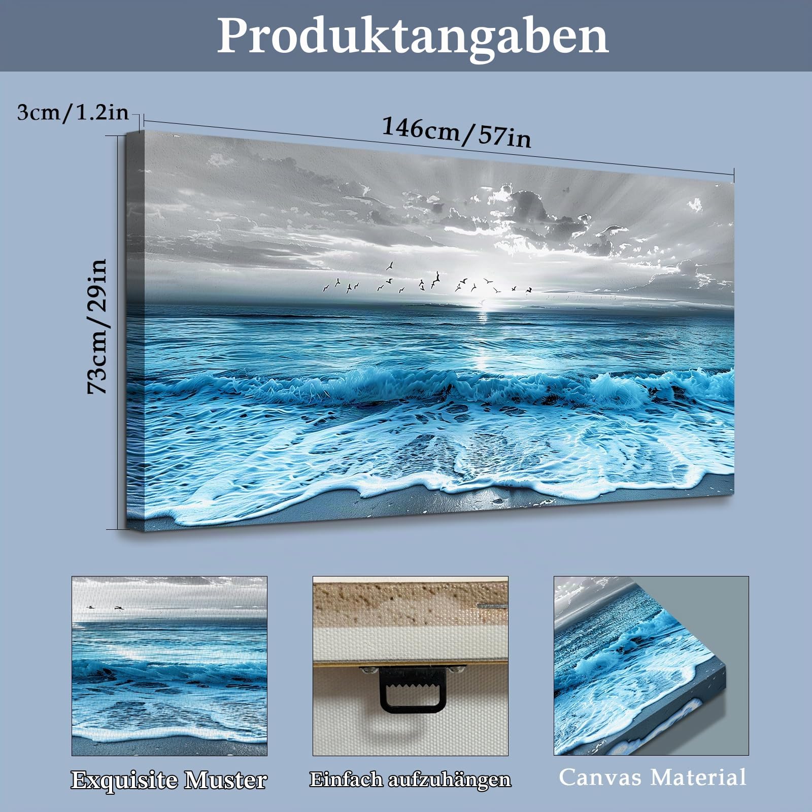 JHHUAMO Leinwand Bilder Moderne Meer Wohnzimmer Schlafzimmer 73x146 cm
