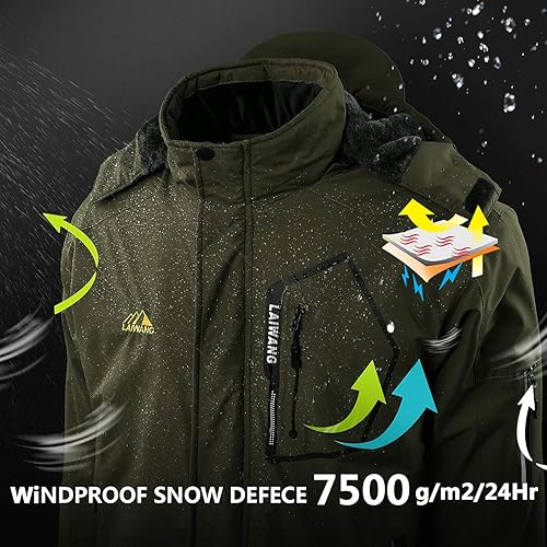 Miniatura 3 de Chaqueta impermeable de esquí de montaña para hombre, resistente al viento, abrigo cálido con capucha para invierno