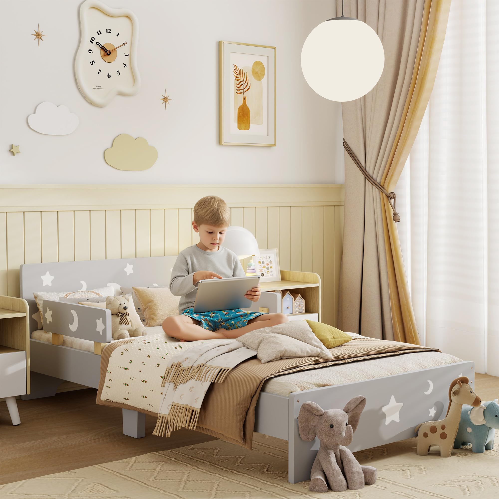 George Grey Zonekiz Star And Moon Toddler Bed With Storage