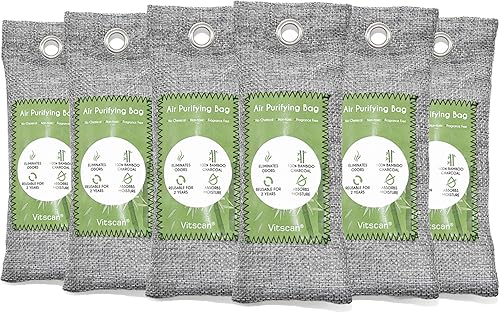 Paquete de 6 bolsas purificadoras de aire de carbón de bambú, bolsas de carbón activado, absorbente de olores, absorbente de humedad, ambientador