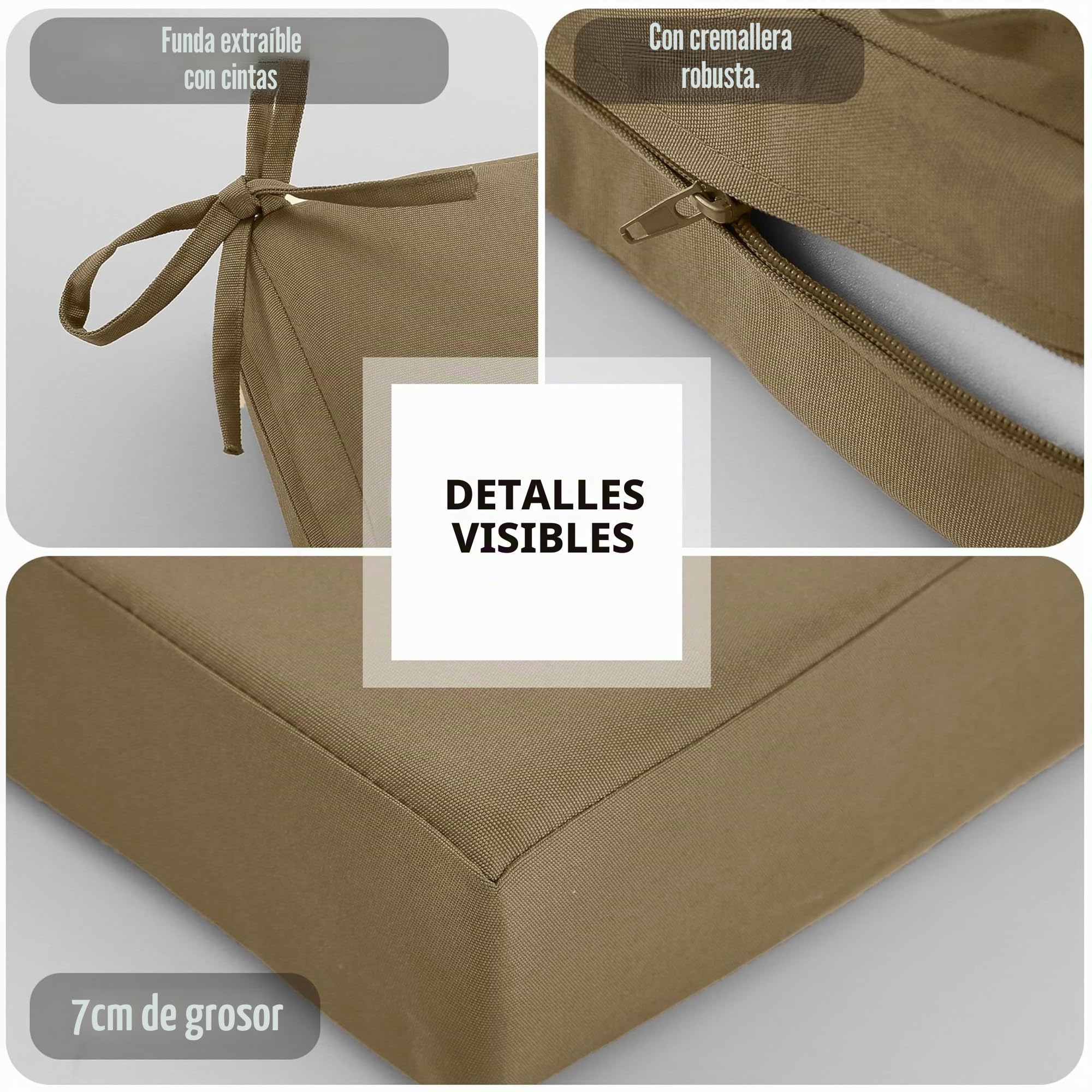 Cojín para silla de exterior 50 x 50 cm, juego de 2 unidades, con lazos, color gris topo | Cojín impermeable con relleno de espuma suave, perfecto para sillas de jardín, muebles de terraza y sillas de balcón