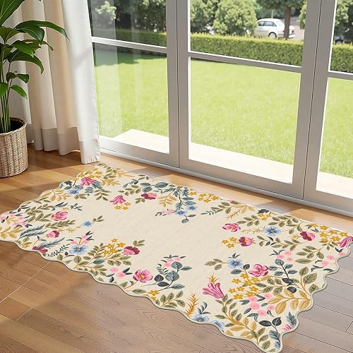 Othilic Beige Floral Washable Layered Doormat