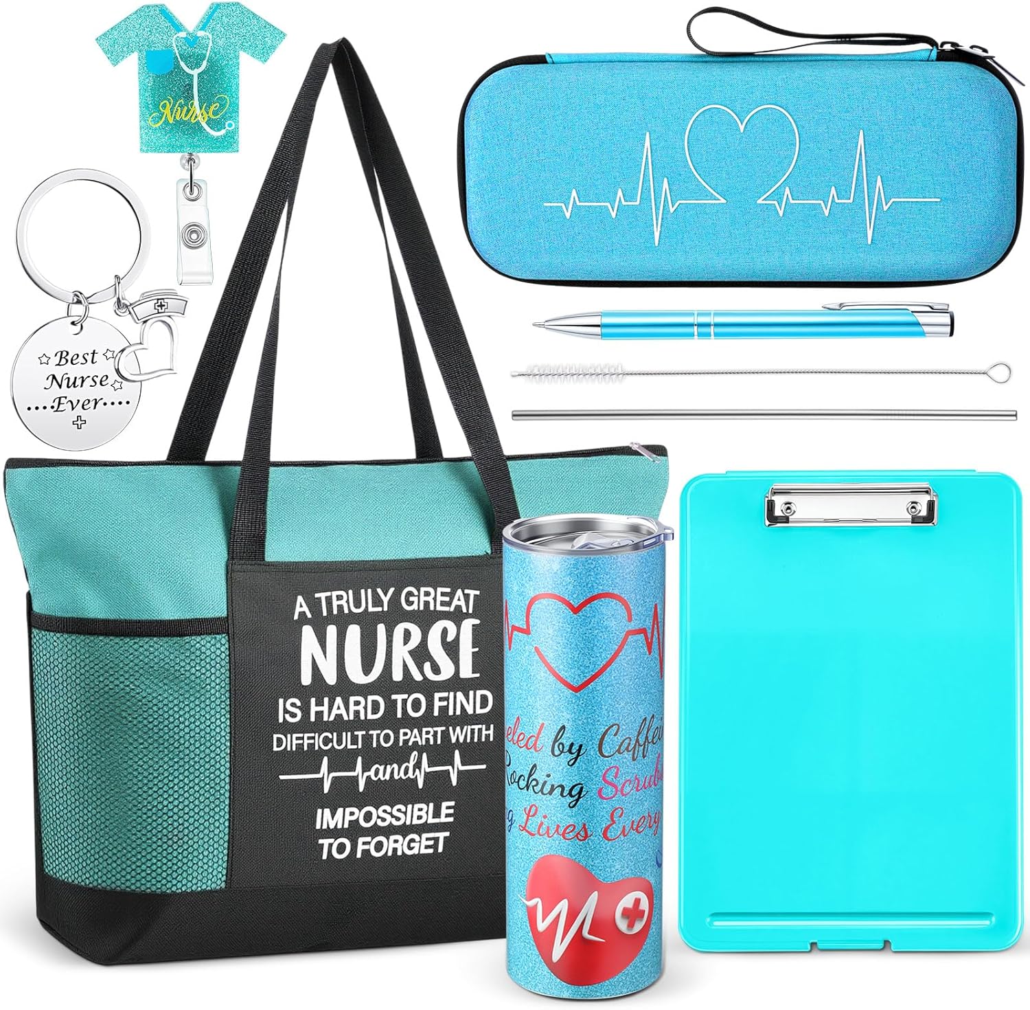 Patelai 7 Pcs Nurse Gifts for Women Nurse Appreciation Gifts Set Nurses Canvas Tote Bag Tumbler Keychain for Nursing Student Christmas Thanksgiving Thank You Birthday Gift(Purple,Classic)