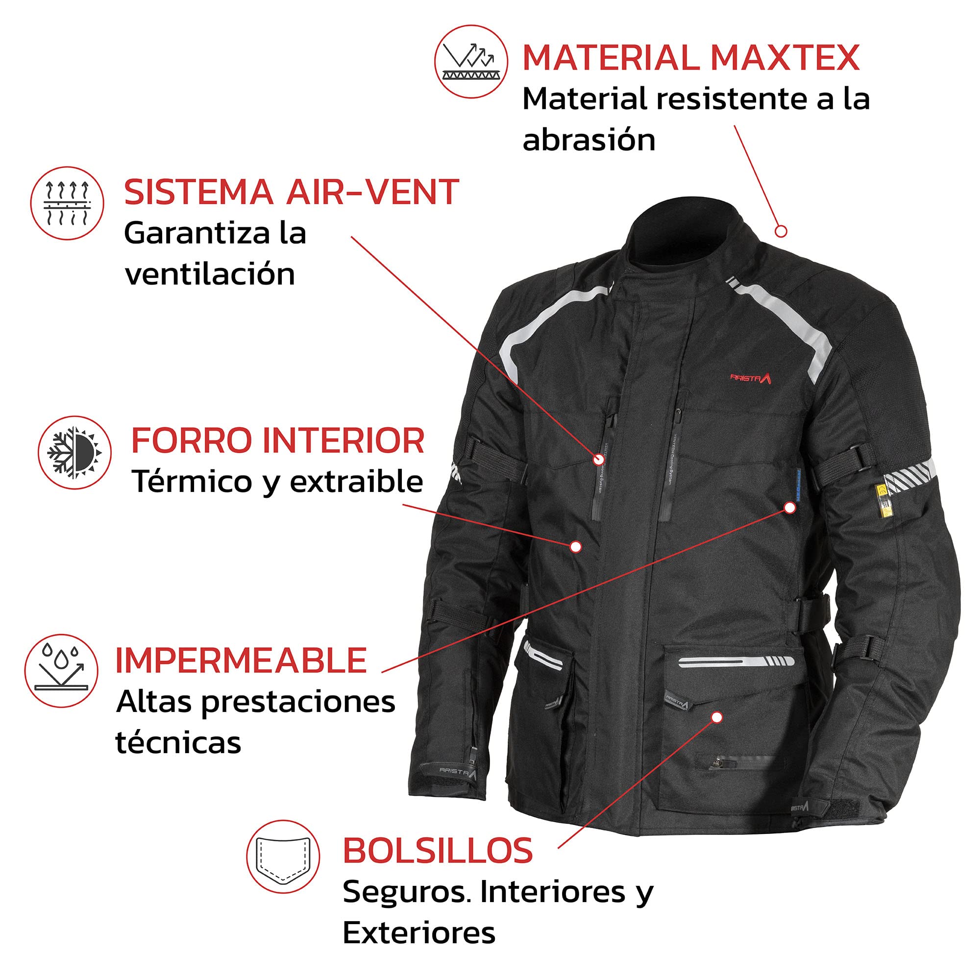 ARISTA CHAQUETA DE MOTO BLACK TOURING CORDURA