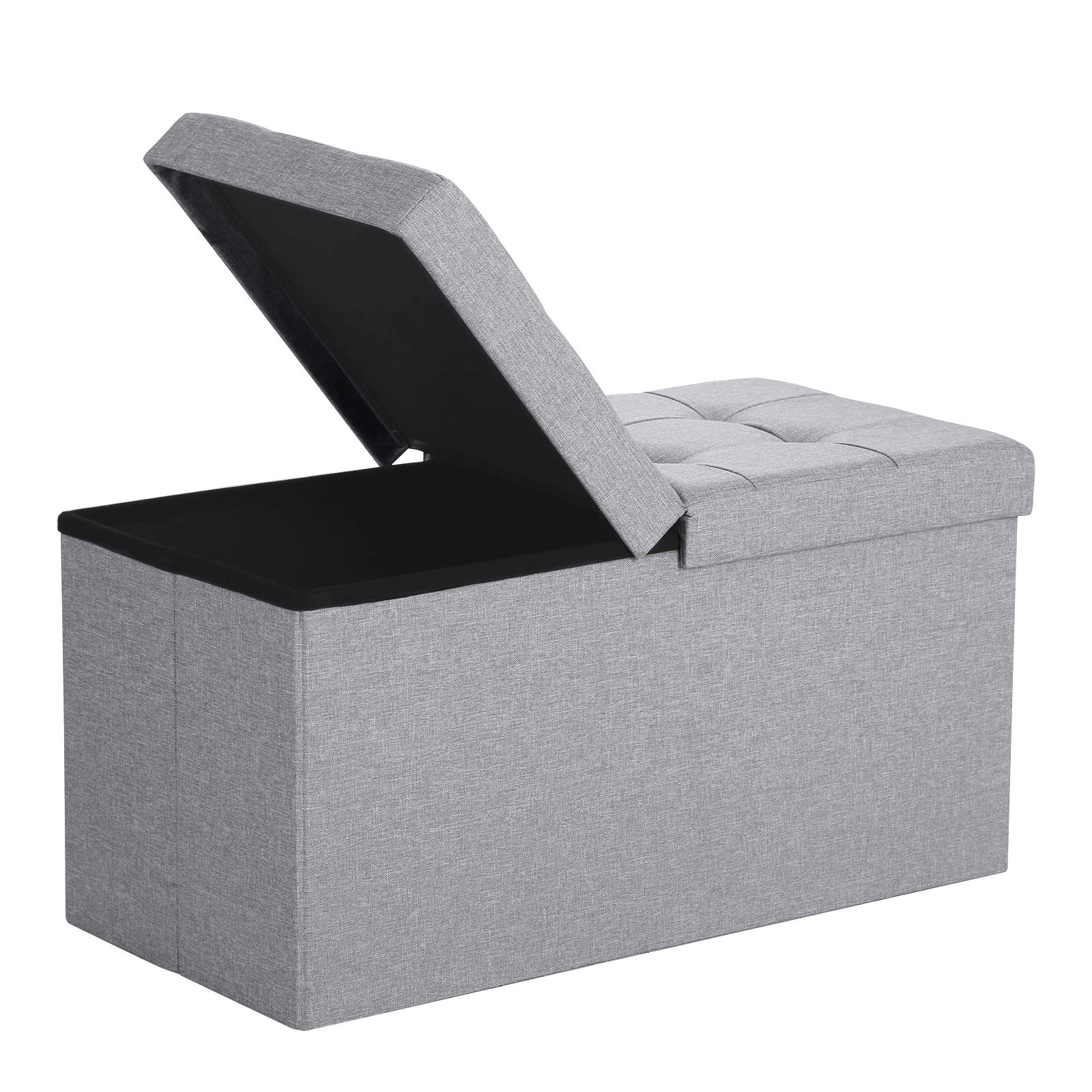SONGMICSStorage Ottoman with Flipping Lid, Foldable Shoe Bench Footstool, Max. Load Capacity 300 kg, 76 x 38 x 38 cm, Grey LSF86GYX