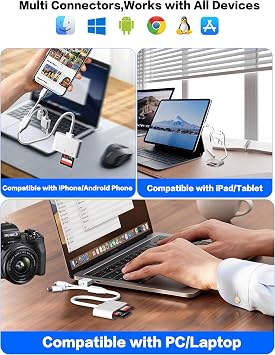 XD/TF/SD to iPhone Adapter Reader with USB-C, USB-A, Lightning - 3in1 SD MicroSD xD-Picture Card Reader, OTG Adapter SD Card Adapter for Smartphone/iPhone 17/16/15/14/13/iPad/PC/Android/Macbook/Camera
