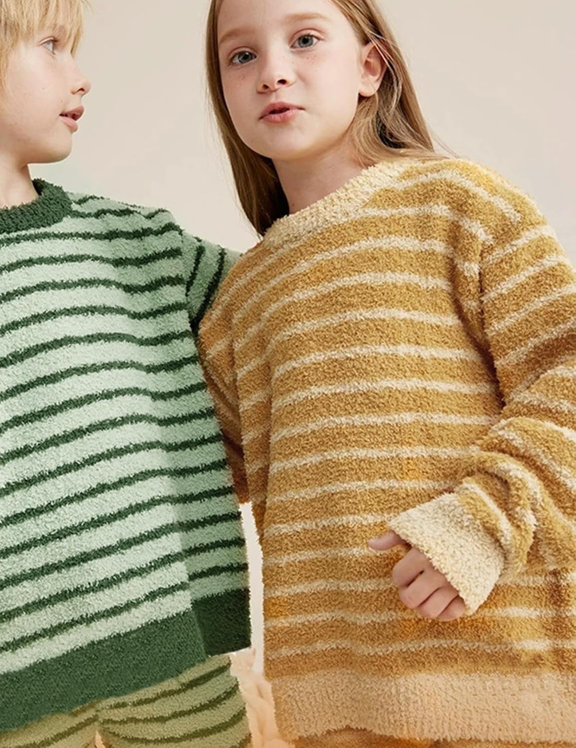 Gihuo Girls Fleece Pants Sets Fuzzy 2 Piece Outfits Pullover Striped Oversized Sweatshirt Set Sweatsuit 5-12Y - Image 3