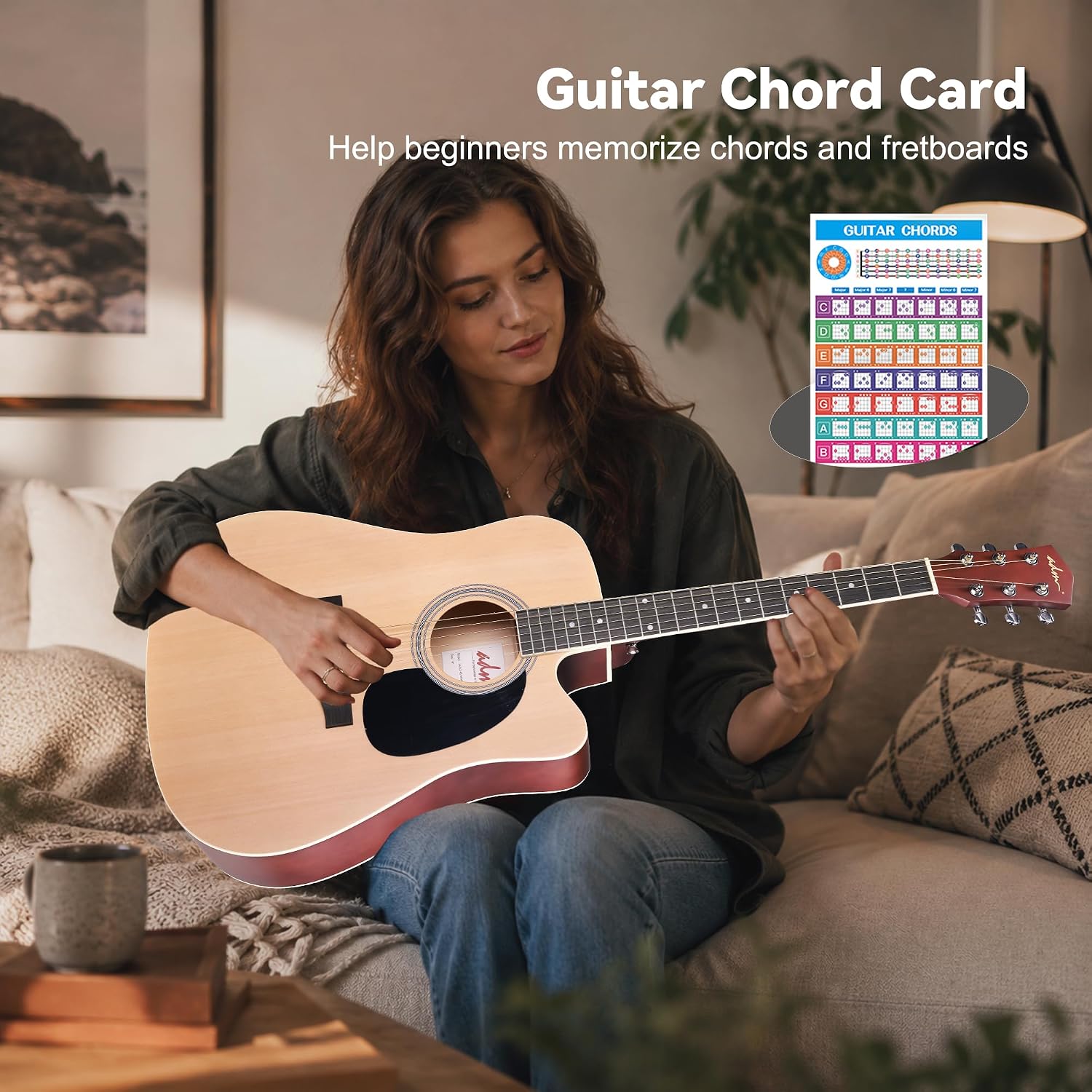  Cutaway Acoustic Guitar Kit with Free Lesson for Beginner Adult Teen Full Size Acustica Guitarra Starter Bundle Set w/Bag Strap Tuner Capo Music Stand Right Hand(Natural-Cutaway, 41 Inch) thumbnail