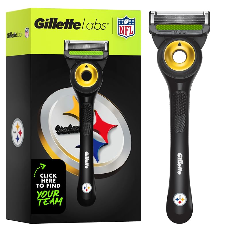 Aparelho de Barbear Gillette Labs Edição Especial NFL Steelers com Barra Esfoliante, 1 Cabo e 1 Recarga de Lâmina