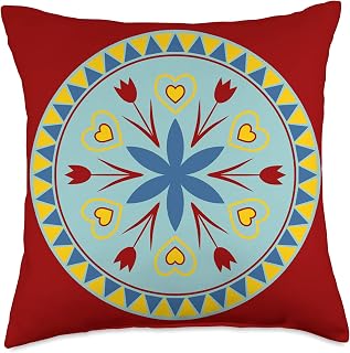 Amish - Hex Sign Rosette Hearts Tulips Triangles 1 Fan Fun Throw Pillow