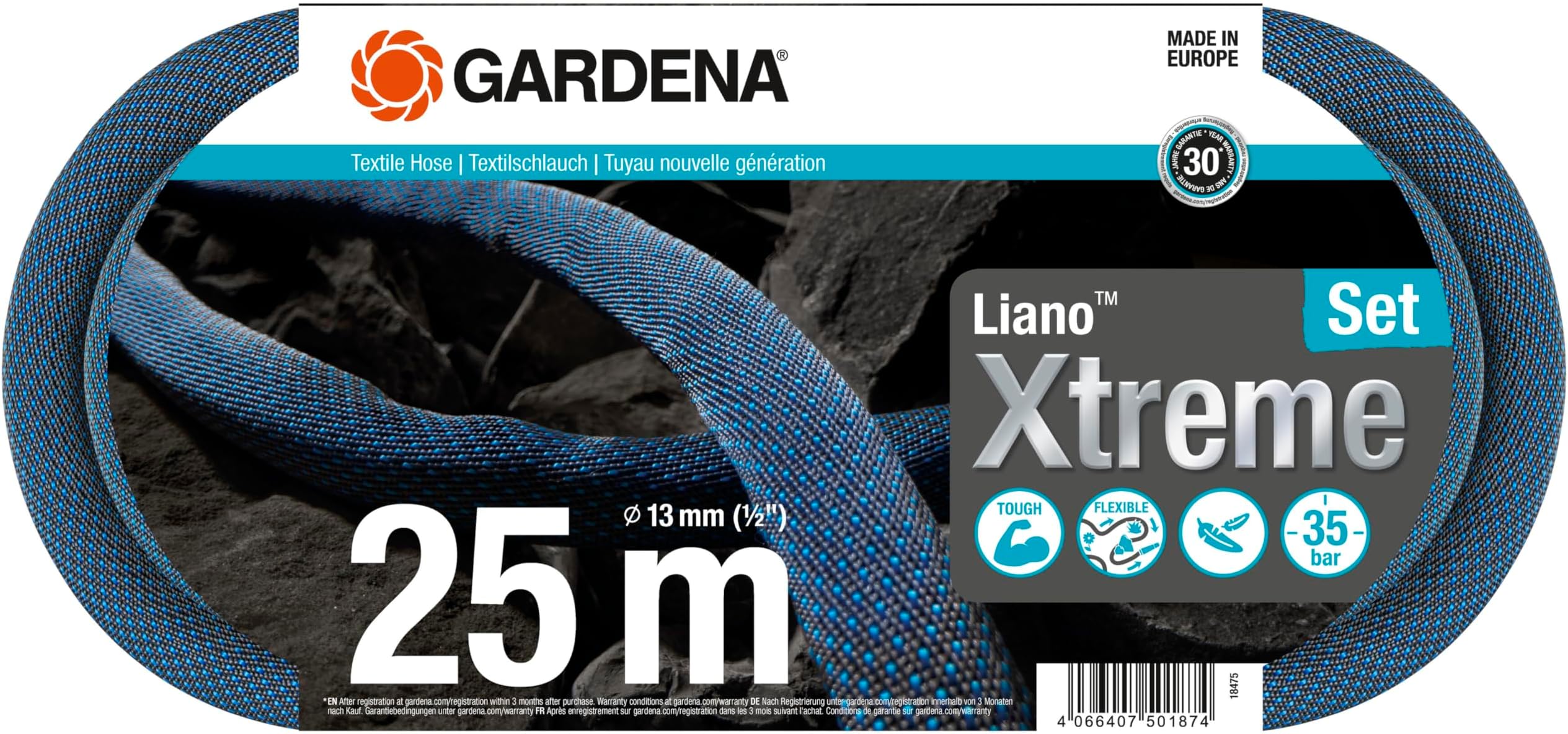 Tuinslang Gardena Gardena Liano Life Textiel Tuinslang 1/2 Inch, 25 M – Super Flexibel, Lichtgewicht En Knikt Niet (18455-20) 1/2 Inch Slang