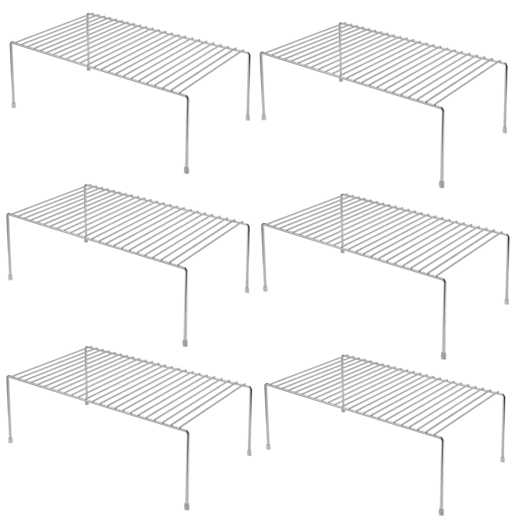 iPEGTOP Set of 6 Large (15.7 x 9.4 Inch) Kitchen Cupboard Organiser, Freezer Cabinet Storage Shelf Wire Rack, Rustproof Steel Shelves for Fridge Pantries Countertops Utensils -Chrome