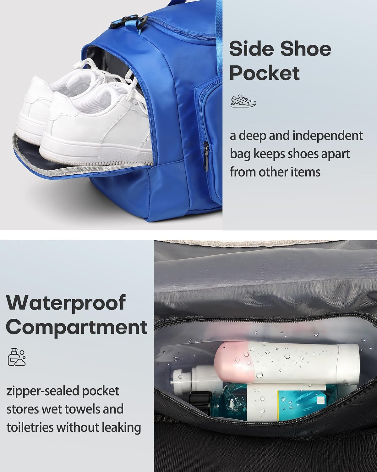 HOTOR Gym Bags for Men & Women - Spacious Duffle Bag with Shoe Compartment & Wet Pocket, Carry On Weekender Bag Portable Sports Duffel Bag for Workout, Fitness, Travel, Blue, 20.5" x 11.0" x 10.6"
