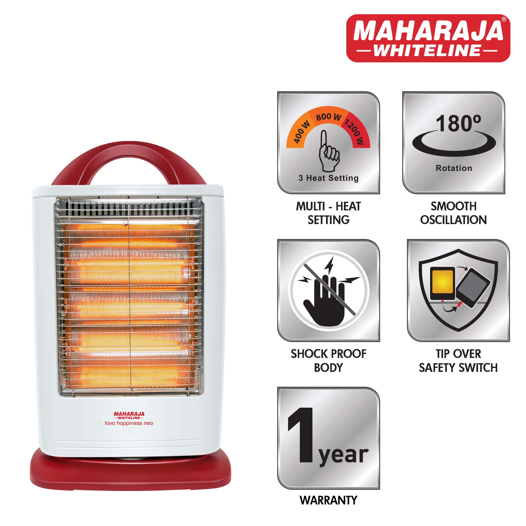Buy Maharaja Whiteline Lava Neo 1200-Watts Halogen Heater (White and Red)  Online at Low Prices in India - Amazon.in