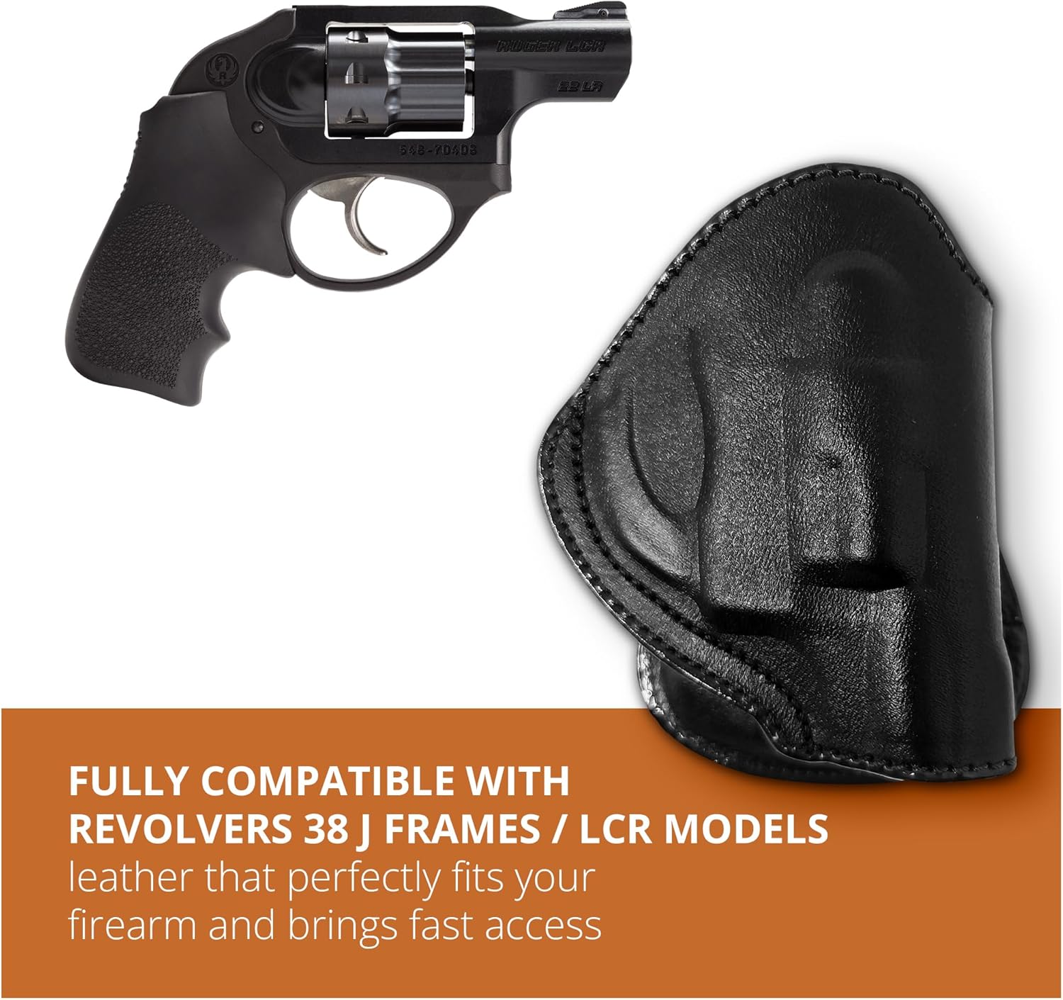 OWB Leather Revolver Holster. Fit for Revolvers 38 J Frame, Ruger LCR, S&W, M&P, Bodyguard BG38, Taurus 85. Leather Holsters for Revolvers