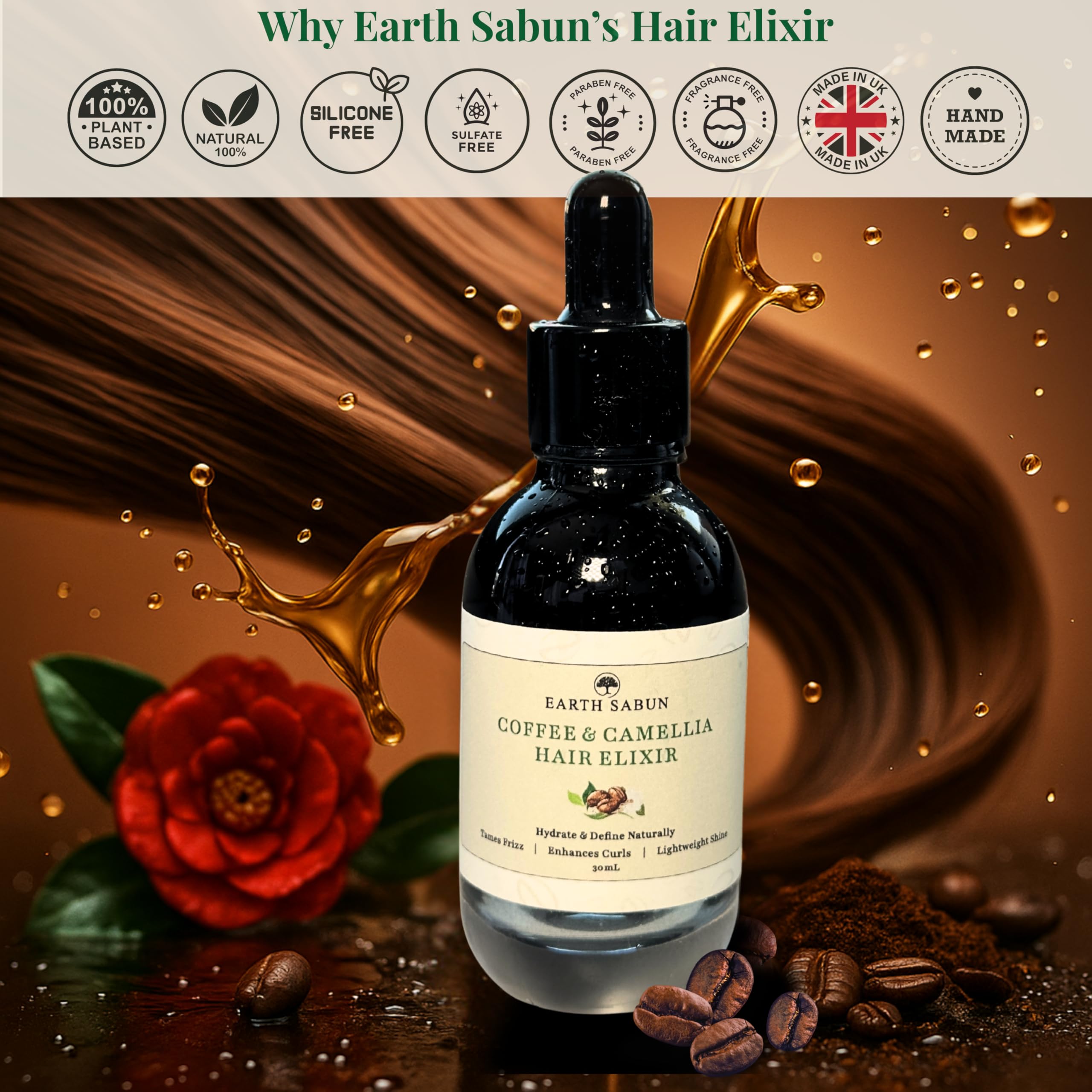 Earth Sabun Coffee & Camellia Hair Elixir, Natural Hair Oil with Argan & Rosemary for Dry & Frizzy Hair, Soft Curls - Image 4