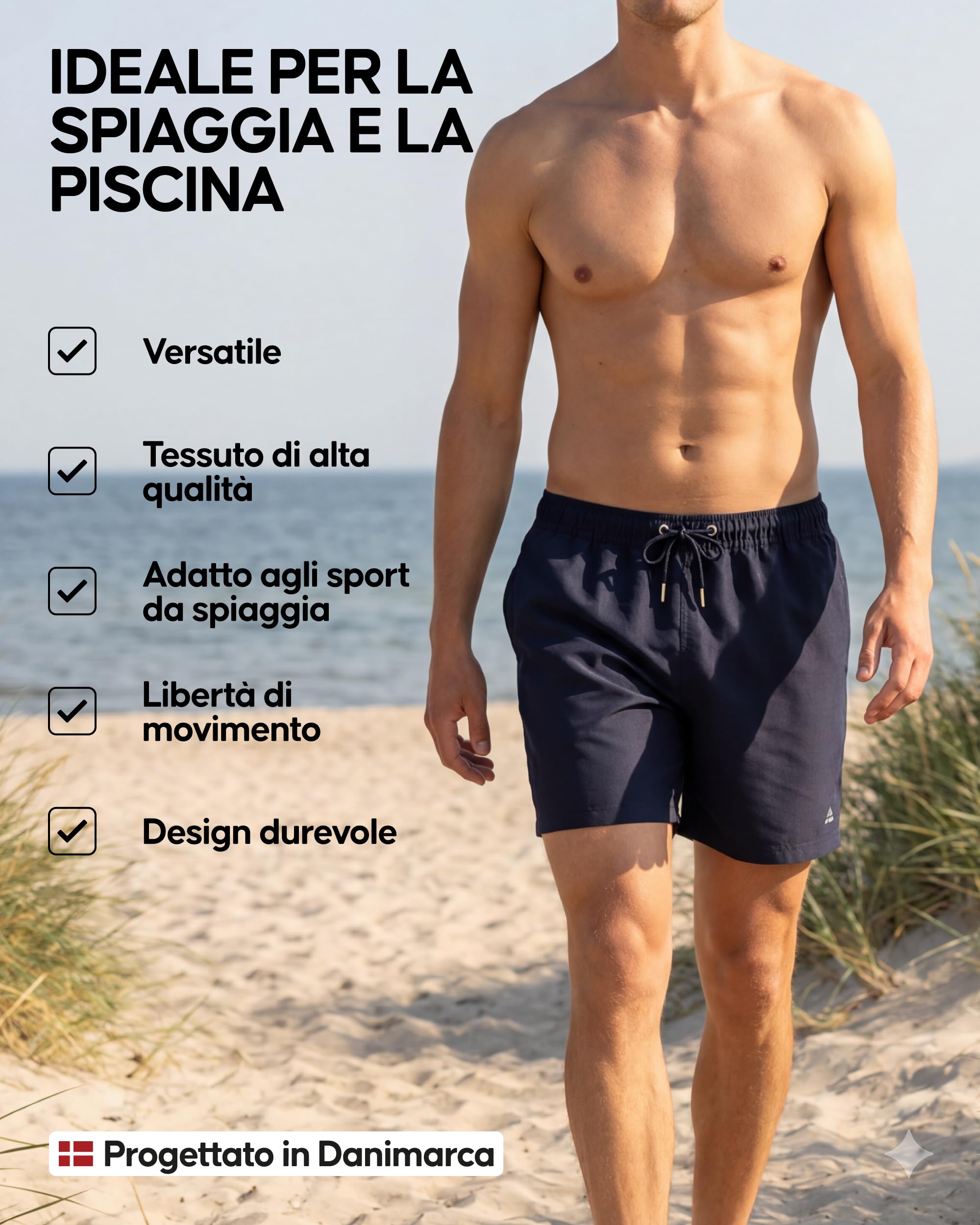 DANISH ENDURANCE Costume Uomo Mare, Pantaloncini da Bagno ad Asciugatura Rapida, Bermuda Uomo per Nuoto, Surf o Piscina