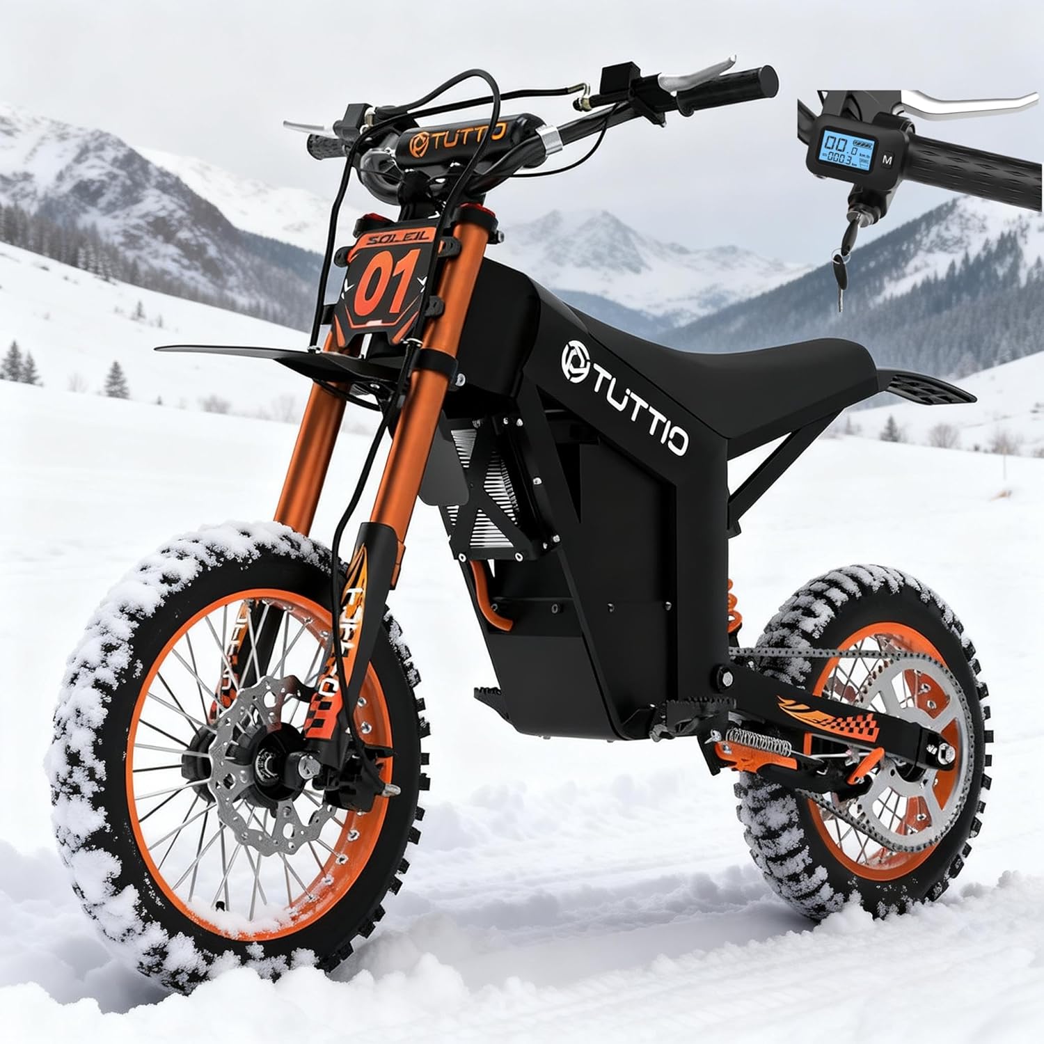 Tuttio Soleil01 Off-Road Electric Mini Bike with Throttle, 14"/12" Tire Fat Tire Ebikes with 2000W & 21AH, 3-Speed Modes Outdoor Motorcycle, 18-43 Miles Range Electric Dirt Bike for Adults & Teens