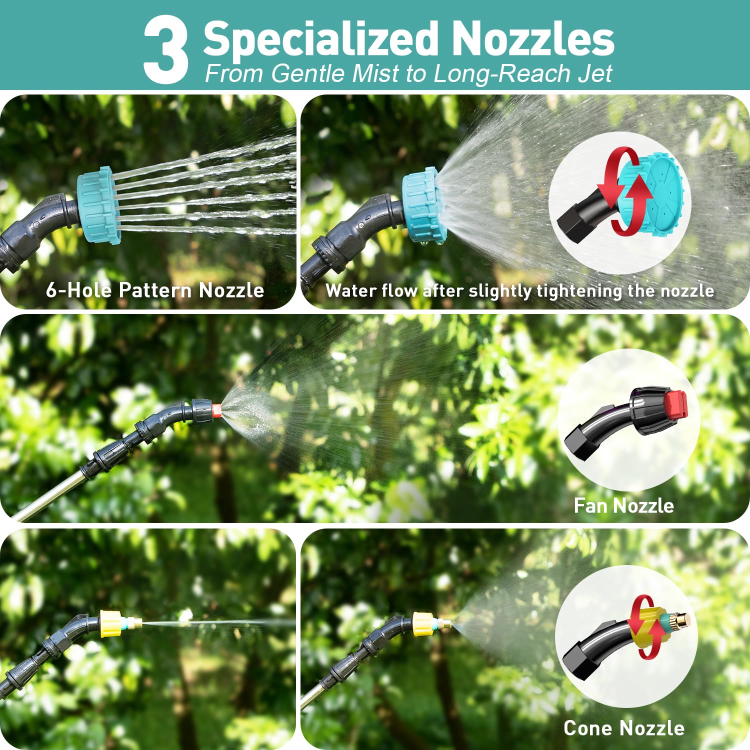 Spruzzatore da giardino alimentato a batteria, spruzzatore elettrico leggero per erbacce con bacchetta telescopica e ugelli regolabili, spruzzatore portatile per irrigazione delle piante, cura del