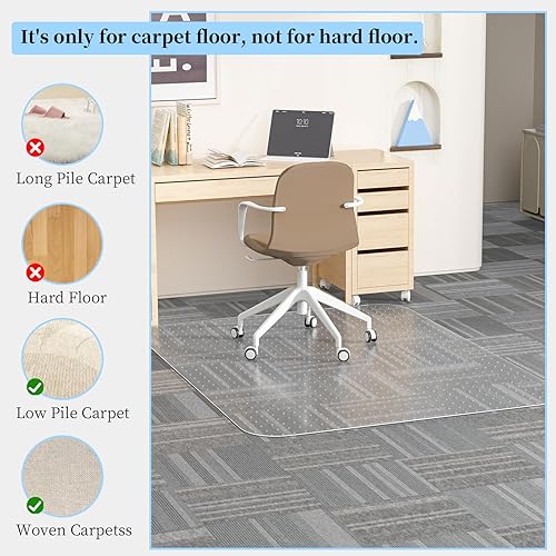 Miniatura 3 de Tonaus Tapete para silla de oficina, 48 x 36 pulgadas, transparente, protector de suelo con tachuelas antideslizantes, resistente de 0.087 in de