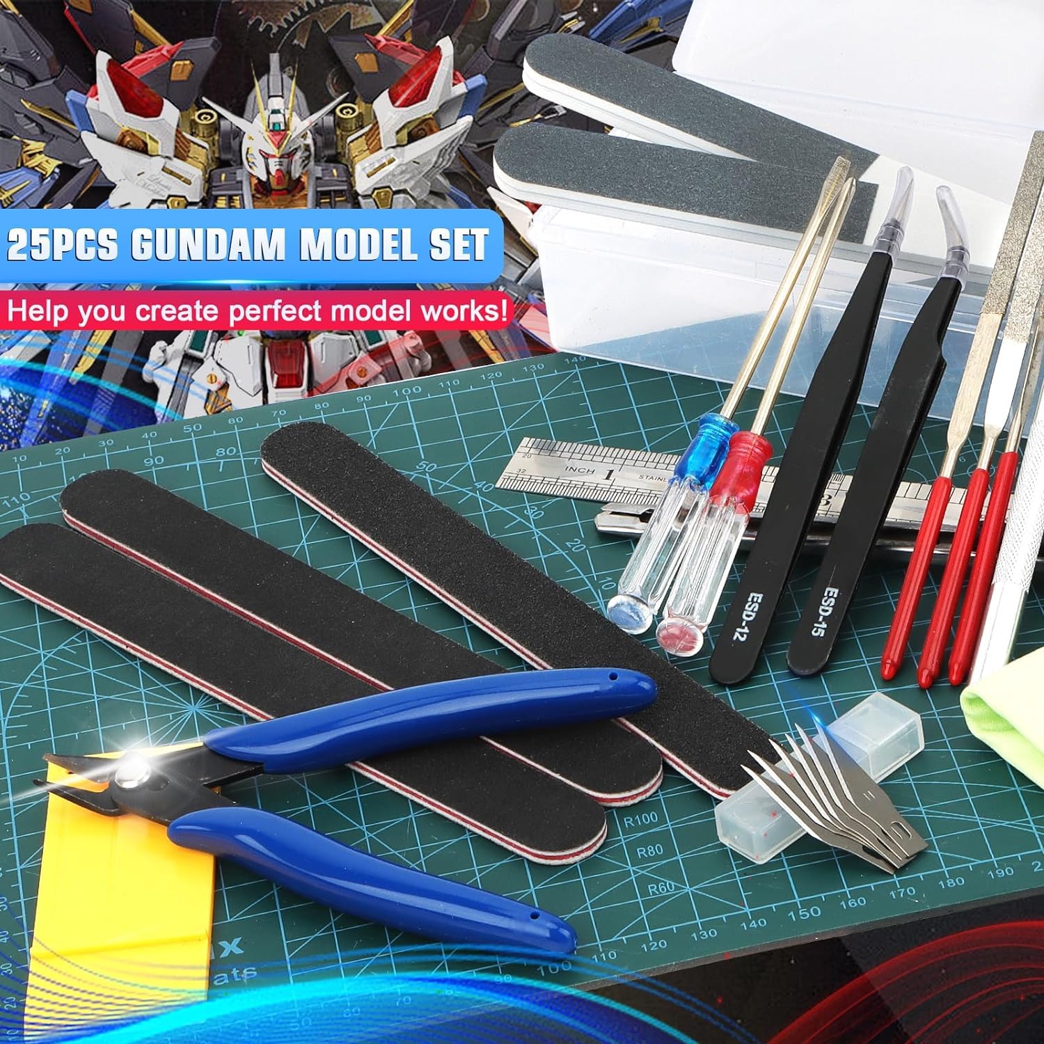 25 Stück Gundam Modeler Grundwerkzeuge, Gundam Modellierer Basic Tools, Modellbau-Werkzeugsatz für Hobby Model Assemble Building, Modellierungswerkzeug und Bastelset für Bauen, Reparieren, Reparieren
