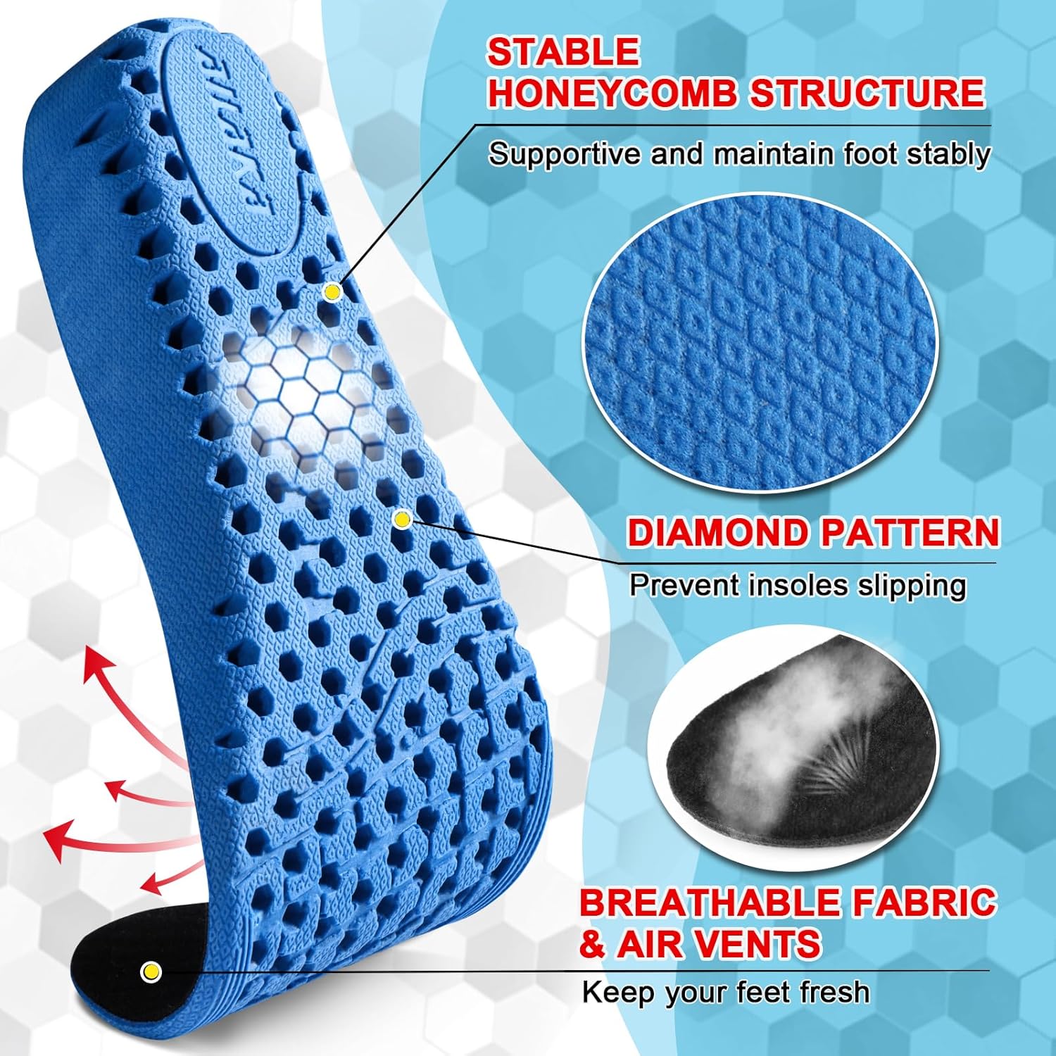 Ailaka Height Increase Insoles for Men Women, Honeycomb Shock Absorbing Cushion Shoe Height Insoles Men Women, Replacement Sports Shoe Inserts - Image 3