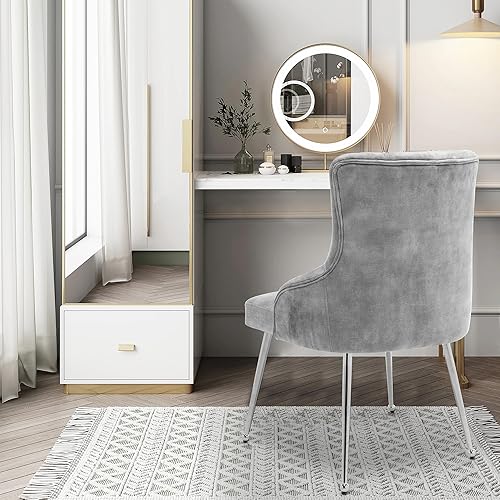 Miniatura 9 de Silla de tocador de terciopelo con respaldo, moderna silla pequeña sin brazos con patas de metal, silla auxiliar tapizada para sala de estar,
